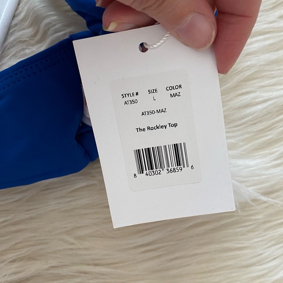 Andie x Mindy Blue White Mazarine V-Neck Sporty Rockley Bikini Top Swimsuit - Picture 11 of 12